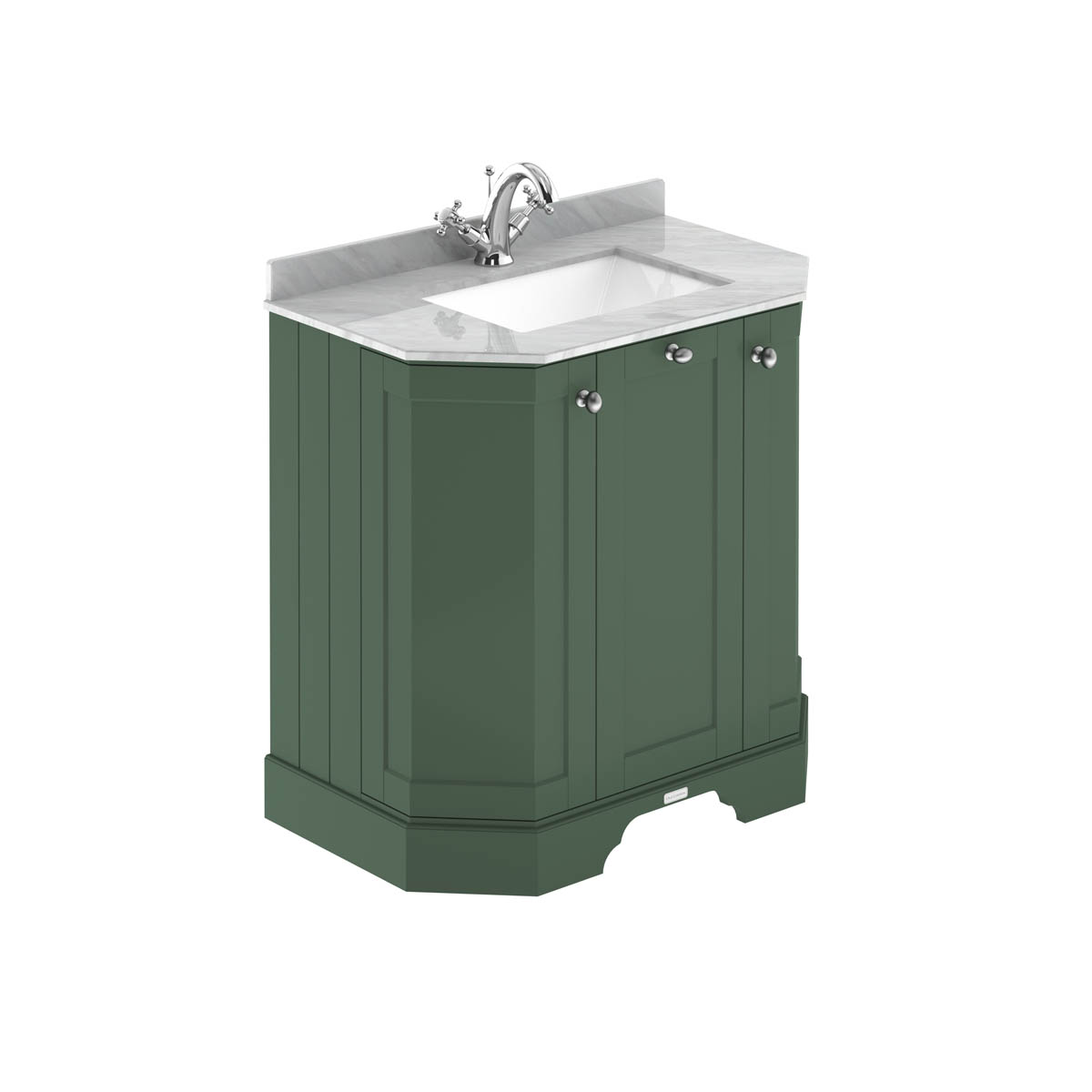 Hudson Reed Traditional Old London Hunter Green 750mm 3-Door Angled Unit & Grey Marble Top 1 Tap Hole
