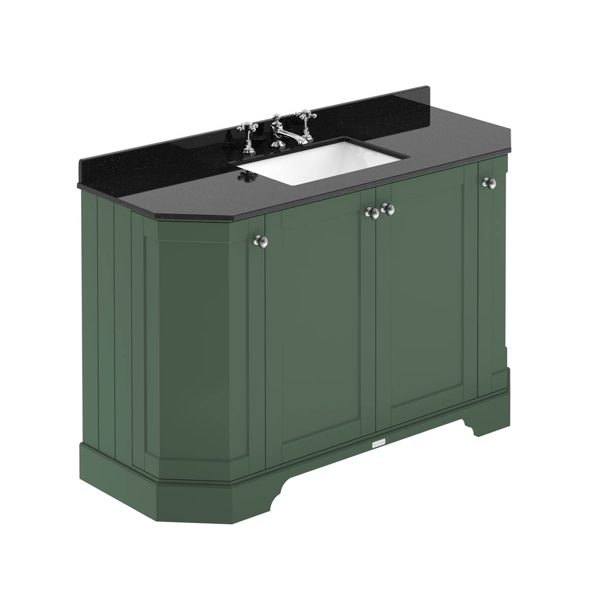 Hudson Reed Traditional Old London Hunter Green 1200mm 4-Door Angled Unit & Black Marble Top 3 Tap Hole