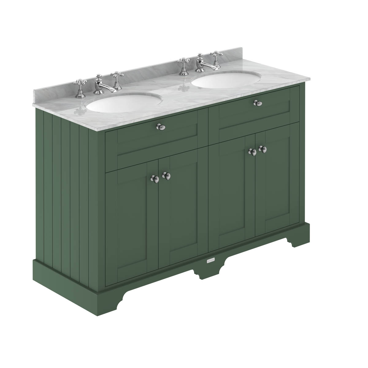 Hudson Reed Traditional Old London Hunter Green 1200mm Cabinet & Double Grey Marble Top 3 Tap Hole