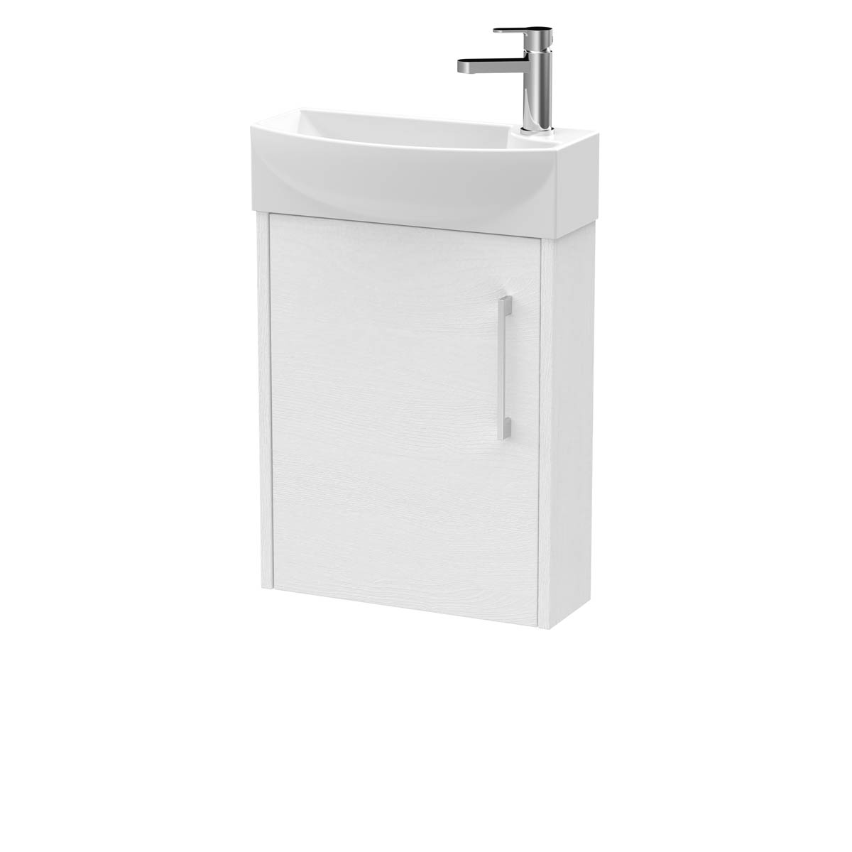 Hudson Reed Juno Compact 440mm White Ash Wall Hung 1 Door Unit & 1 Tap Hole Basin LH