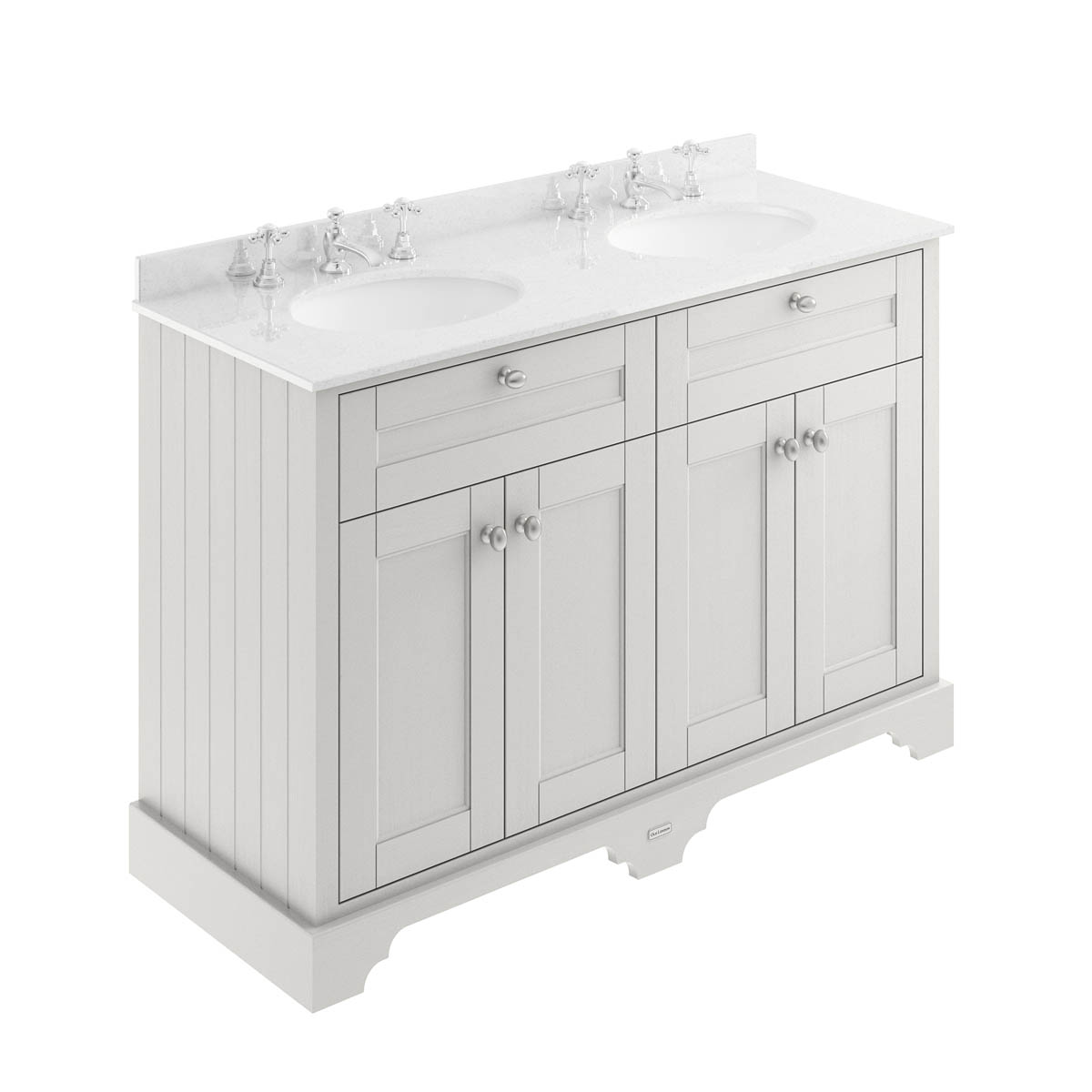 Hudson Reed Traditional Old London Timeless Sand 1200mm Cabinet & Double Light Grey Marble Top 3 Tap Hole