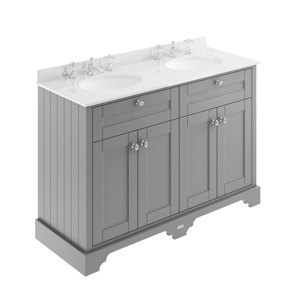 Hudson Reed Traditional Old London Storm Grey 1200mm Cabinet & Double Light Grey Marble Top 3 Tap Hole