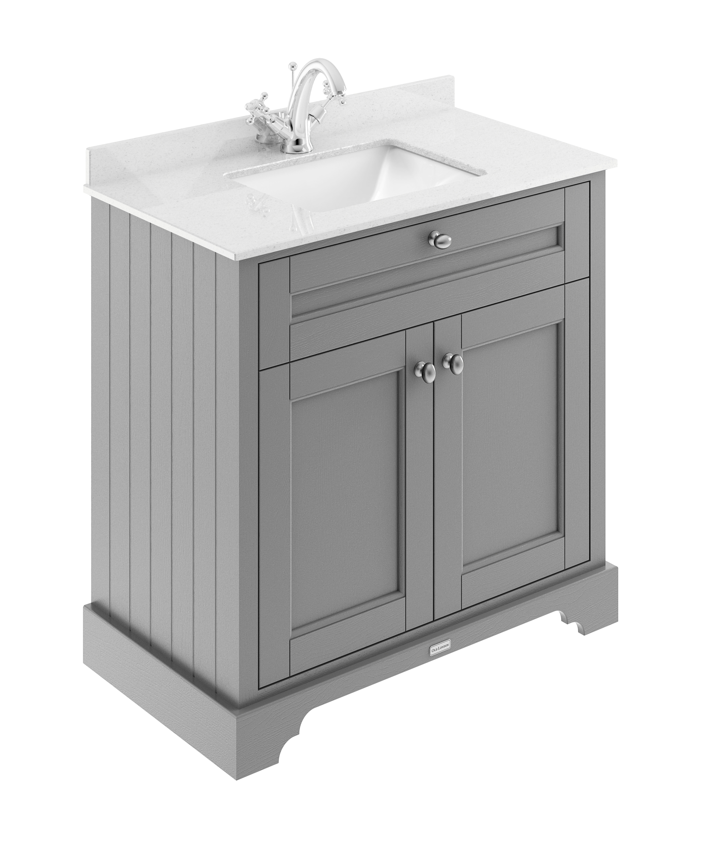 Hudson Reed Traditional Old London Storm Grey 800mm Cabinet & Light Grey Marble Top 1 Tap Hole Square Basin