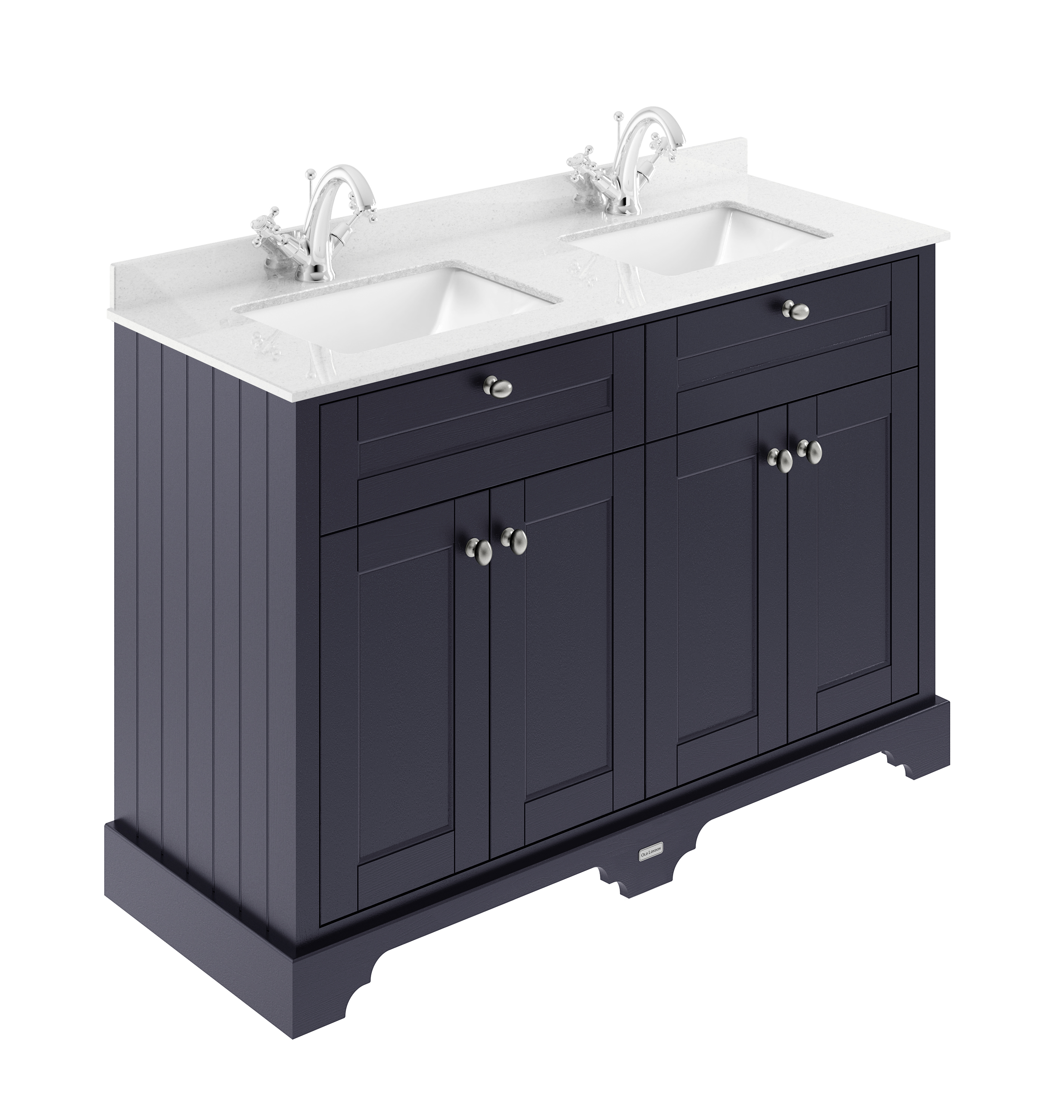 Hudson Reed Traditional Old London Twilight Blue 1200mm Cabinet & Double Light Grey Marble Top 1 Tap Hole Square Basin