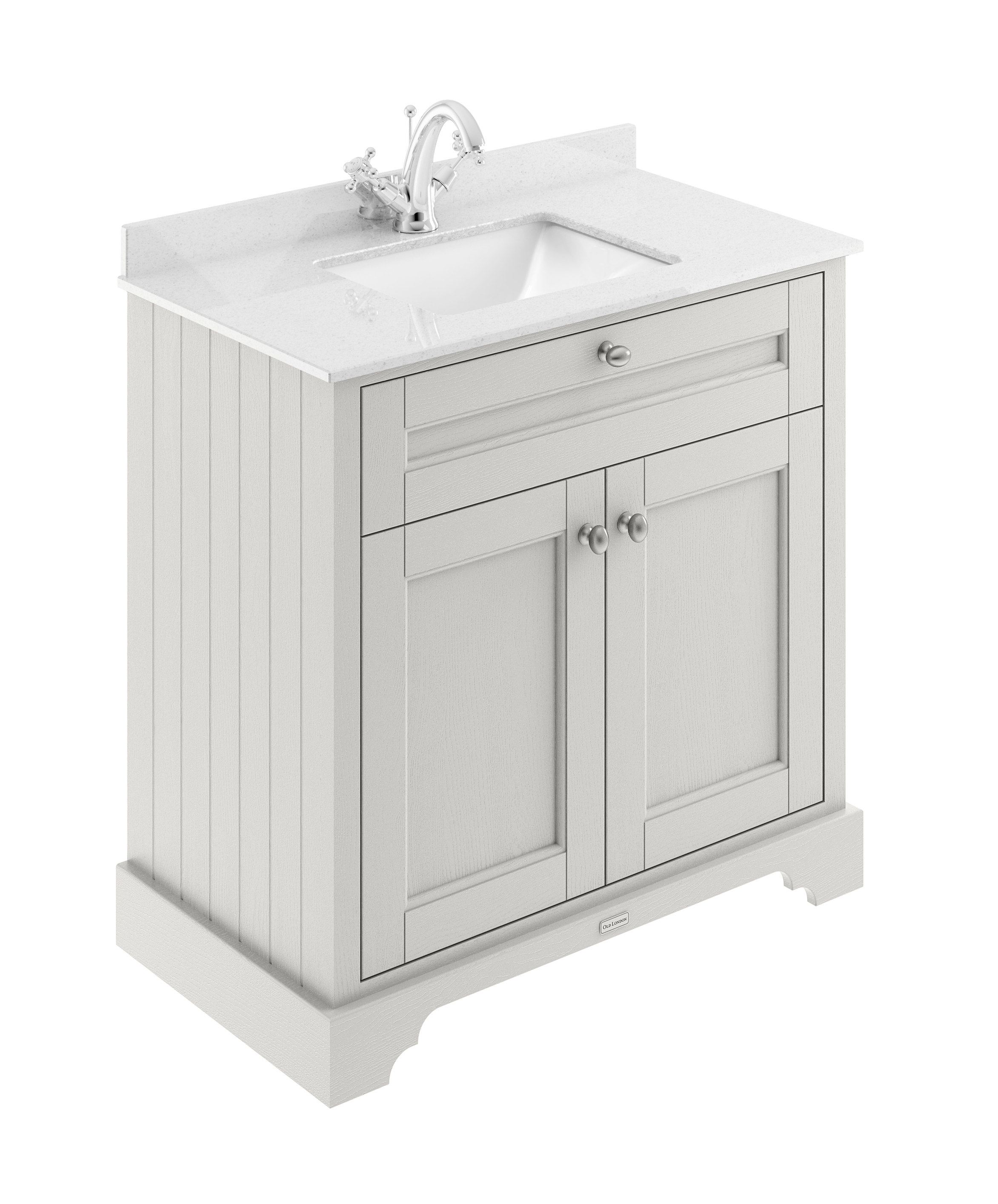 Hudson Reed Traditional Old London Timeless Sand 800mm Cabinet & Light Grey Marble Top 1 Tap Hole Square Basin
