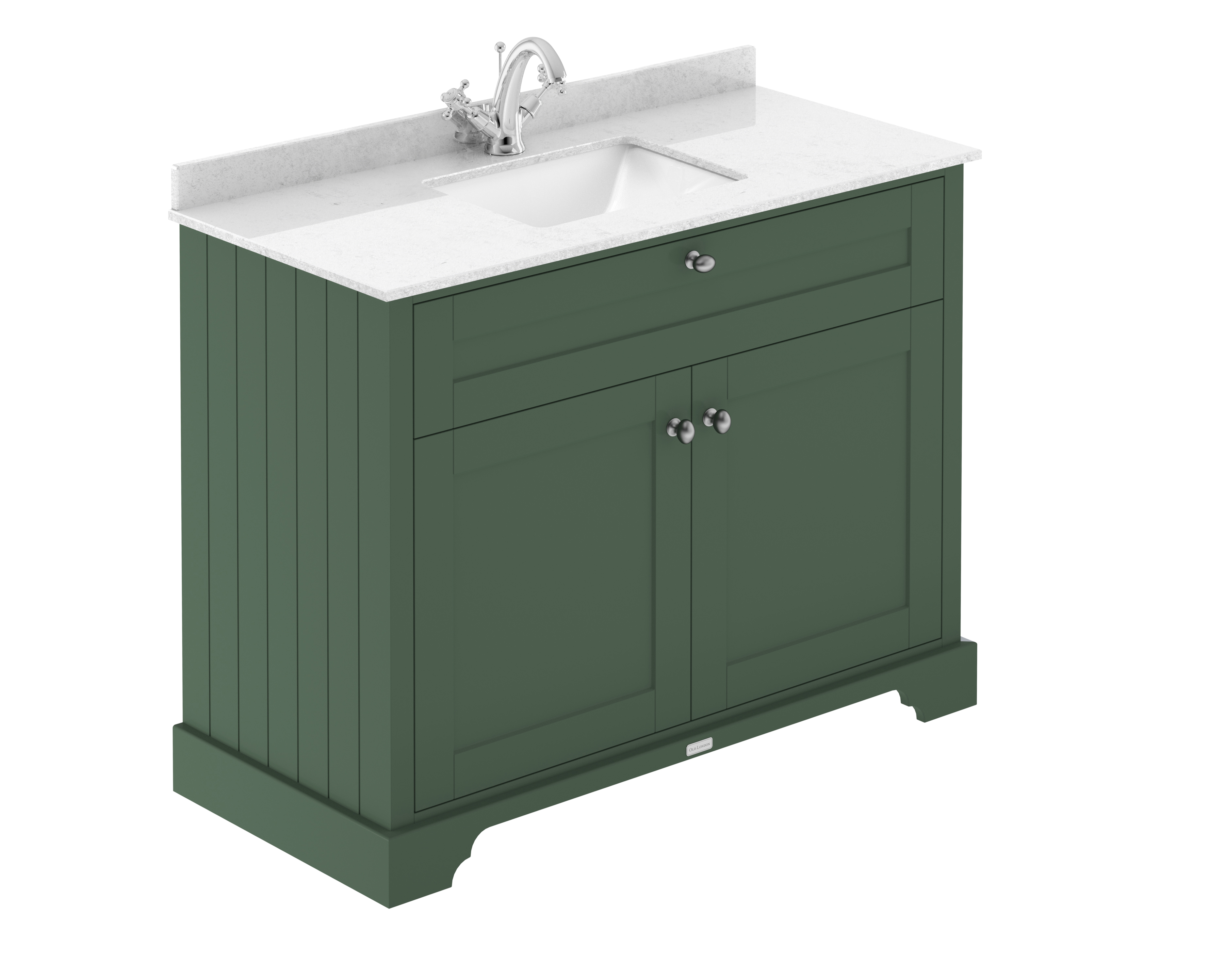 Hudson Reed Traditional Old London Hunter Green 1000mm Cabinet & Light Grey Marble Top 1 Tap Hole Square Basin