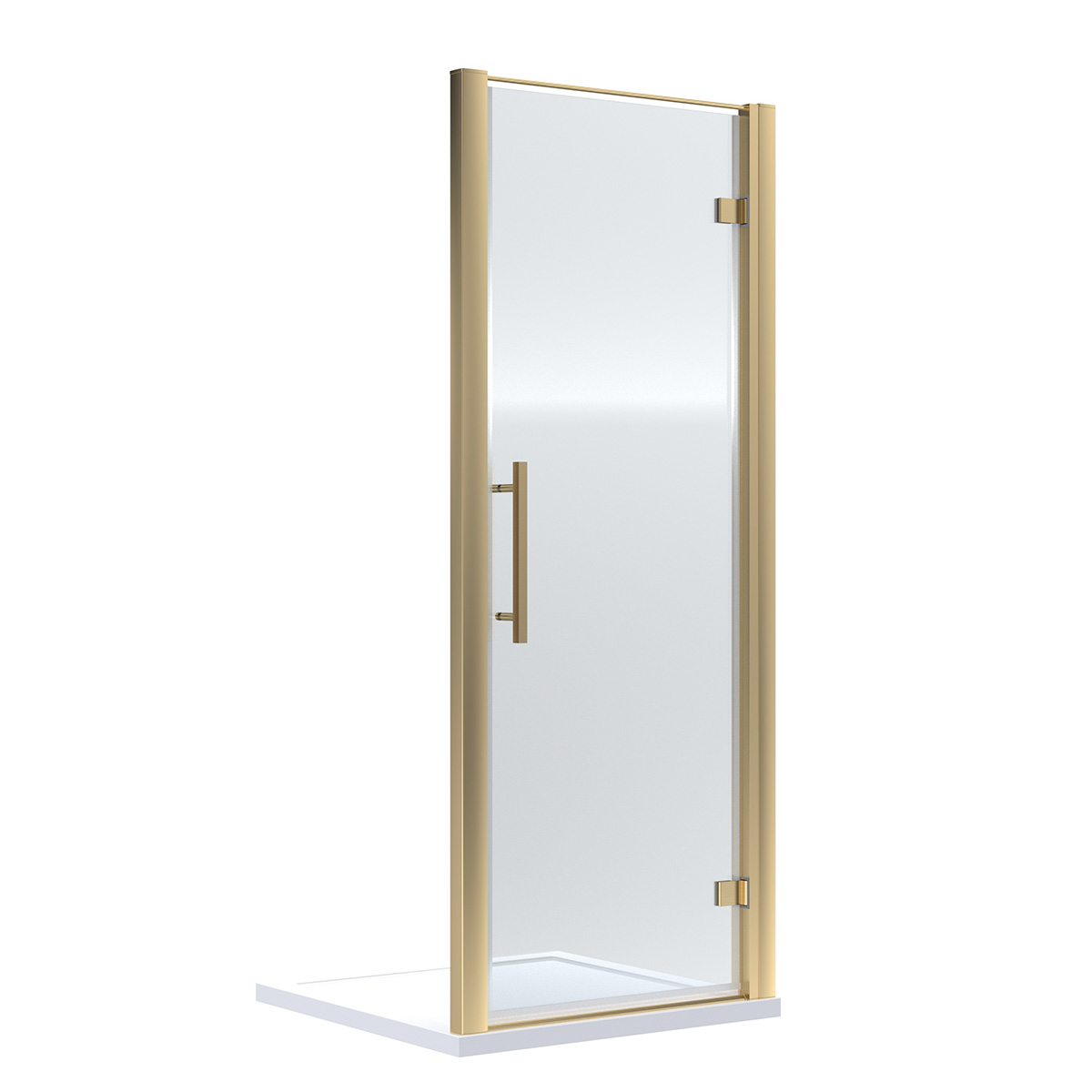 Hudson Reed 800mm Hinged Shower Door with Square Handle - Brushed Brass