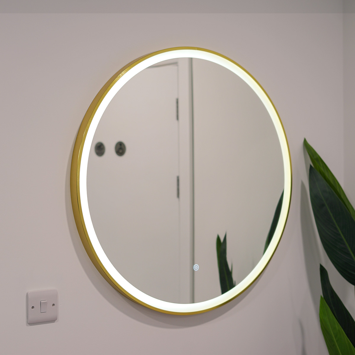 Brushed Brass 800mm Round Frame Mirror with Colour Change (13631)