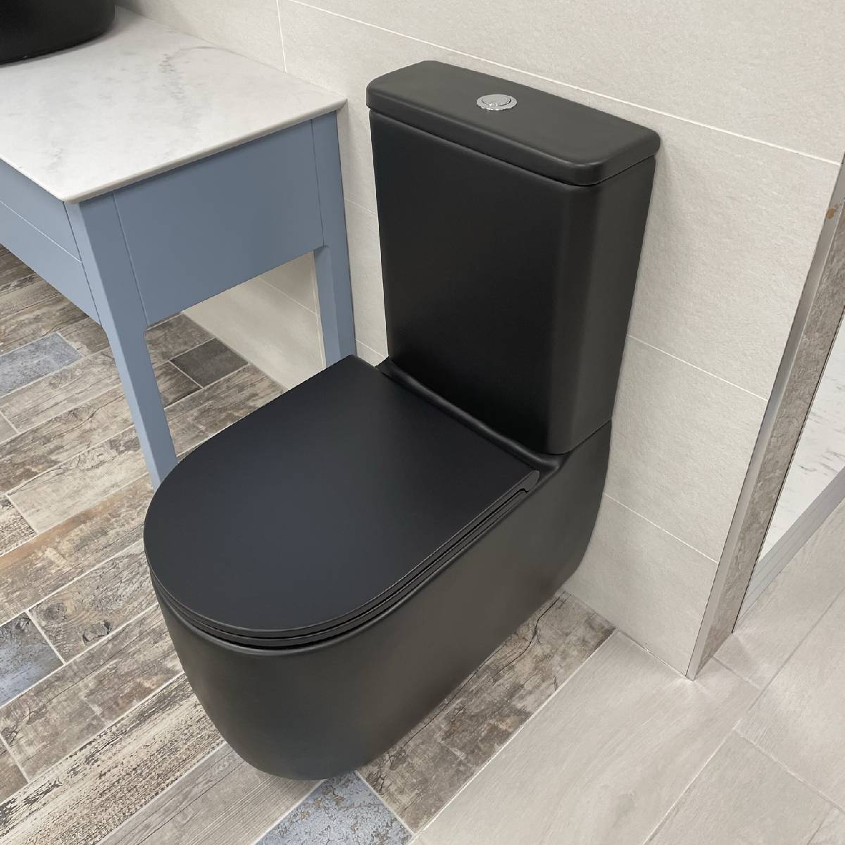 Olympia Milady Fully Back to Wall Close Coupled Toilet & Soft Close Seat - Black (12751)