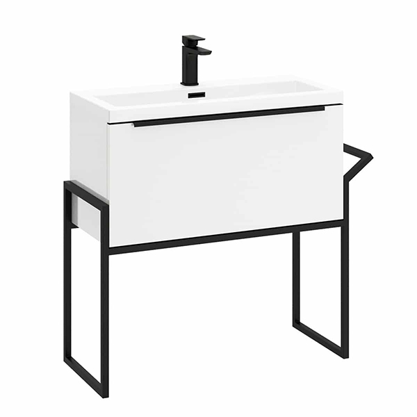 Muro Noir 600mm Floorstanding Vanity Unit & Basin - Gloss White (10010)