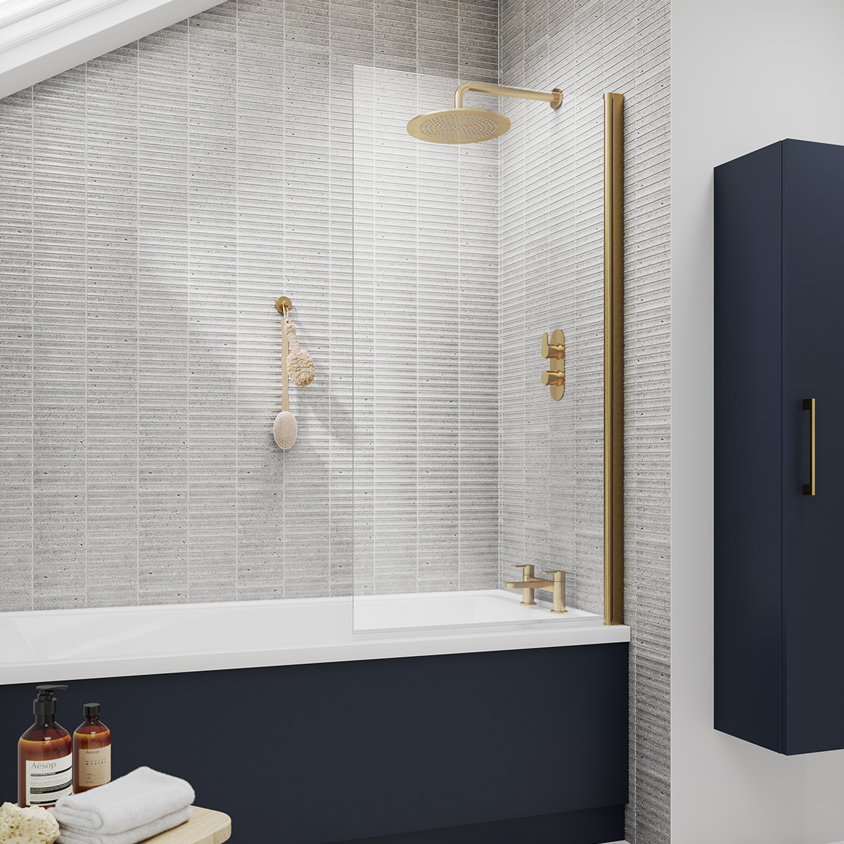 Nuie Pacific Square Bath Screen - Brushed Brass