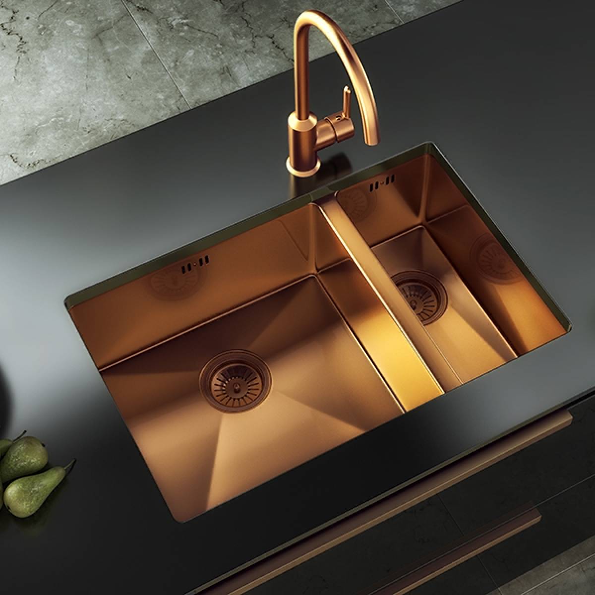Elite 1.5 Bowl Inset or Undermounted Stainless Steel Kitchen Sink & Waste - Copper Finish (1472)