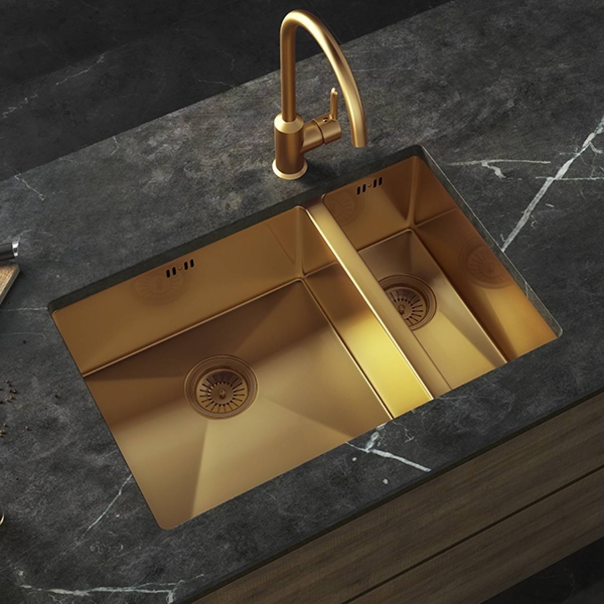 Elite 1.5 Bowl Inset or Undermounted Stainless Steel Kitchen Sink & Waste - Gold Finish (19017)