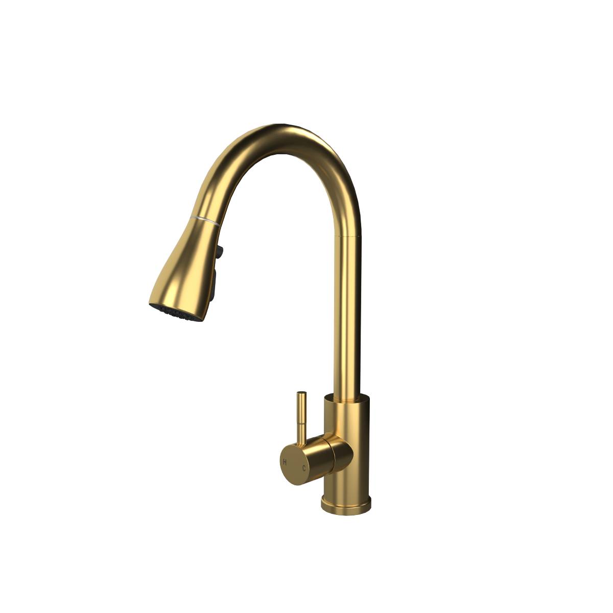 Ellsi Kitchen Sink Mixer with Pull out Spray and Swivel Spout - Brushed Brass (13465)