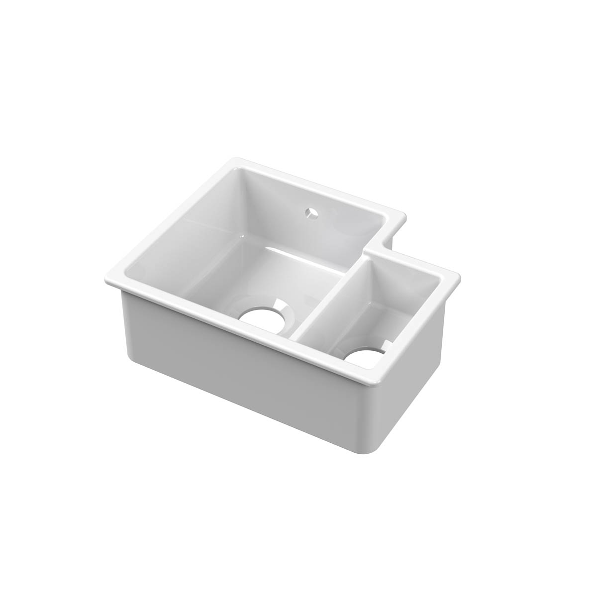 Nuie 549x441x195mm Inset or Undermount Left Hand 1.5 Bowl Sink with 90mm Central Waste & Overflow - White (20325)