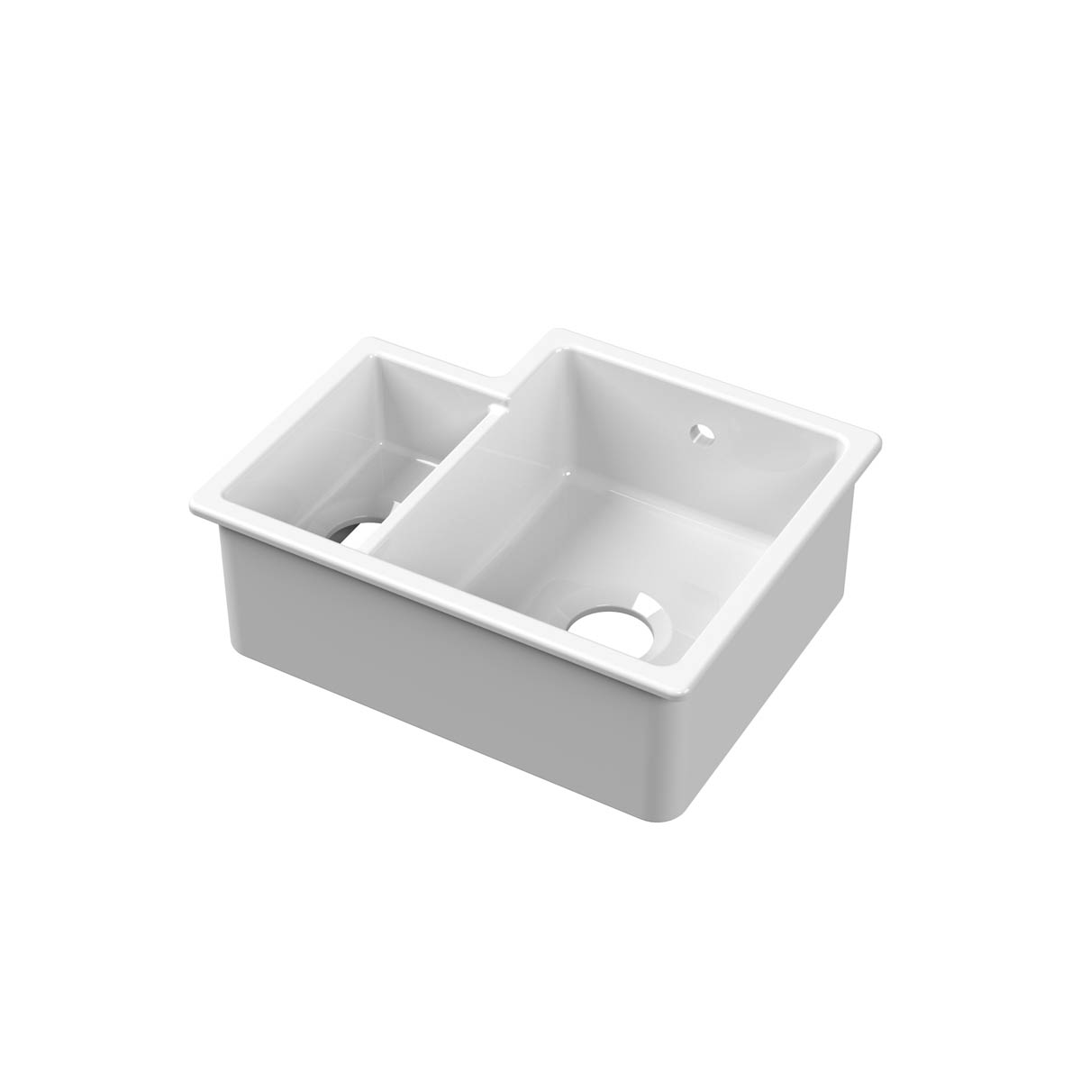 Nuie 549x441x195mm Inset or Undermount Right Hand 1.5 Bowl Sink with 90mm Central Waste & Overflow - White (20326)