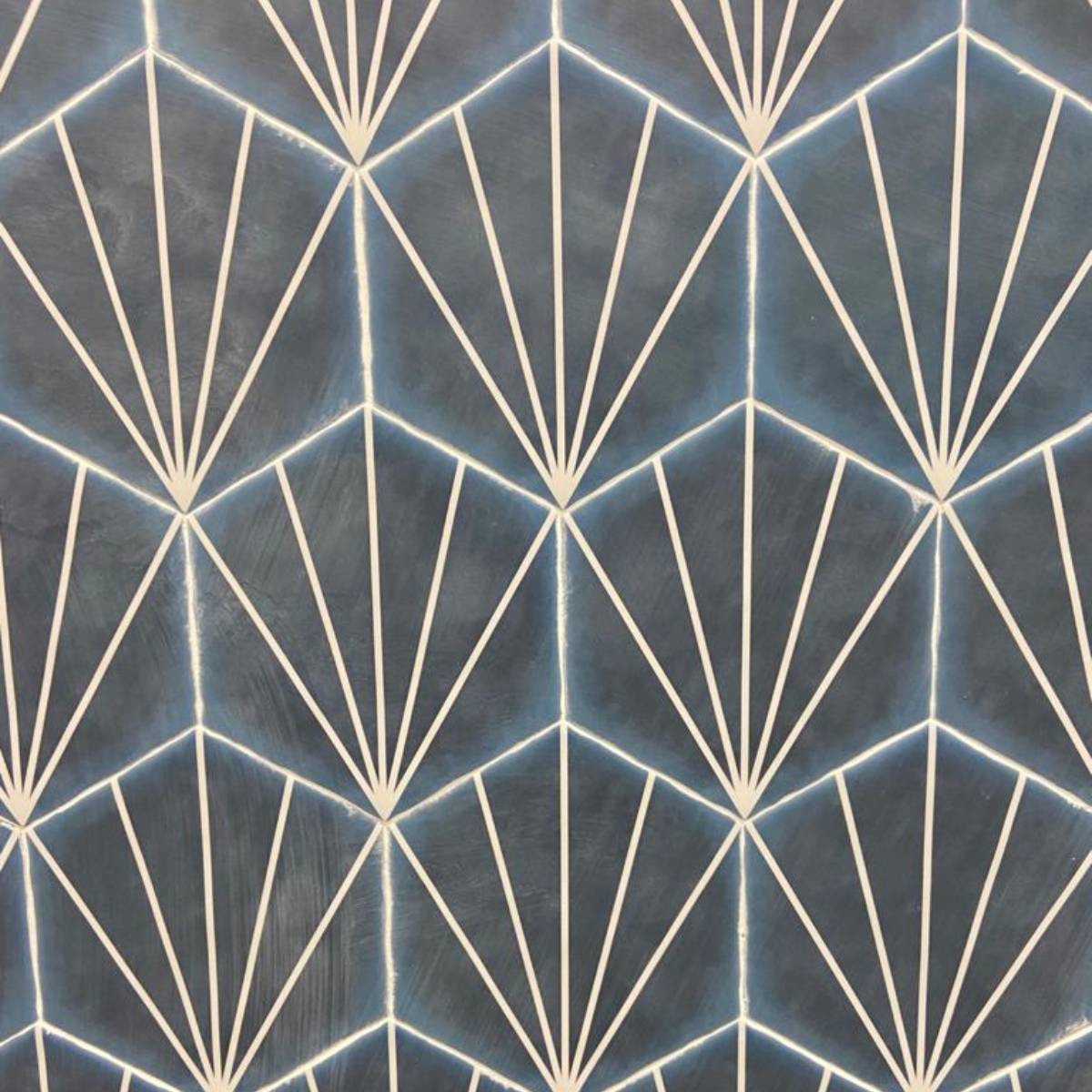 Palm Striped Hexagon Décor Blue Marine 15 x 17.5cm Porcelain Tile - 0.25sqm perbox (20657)