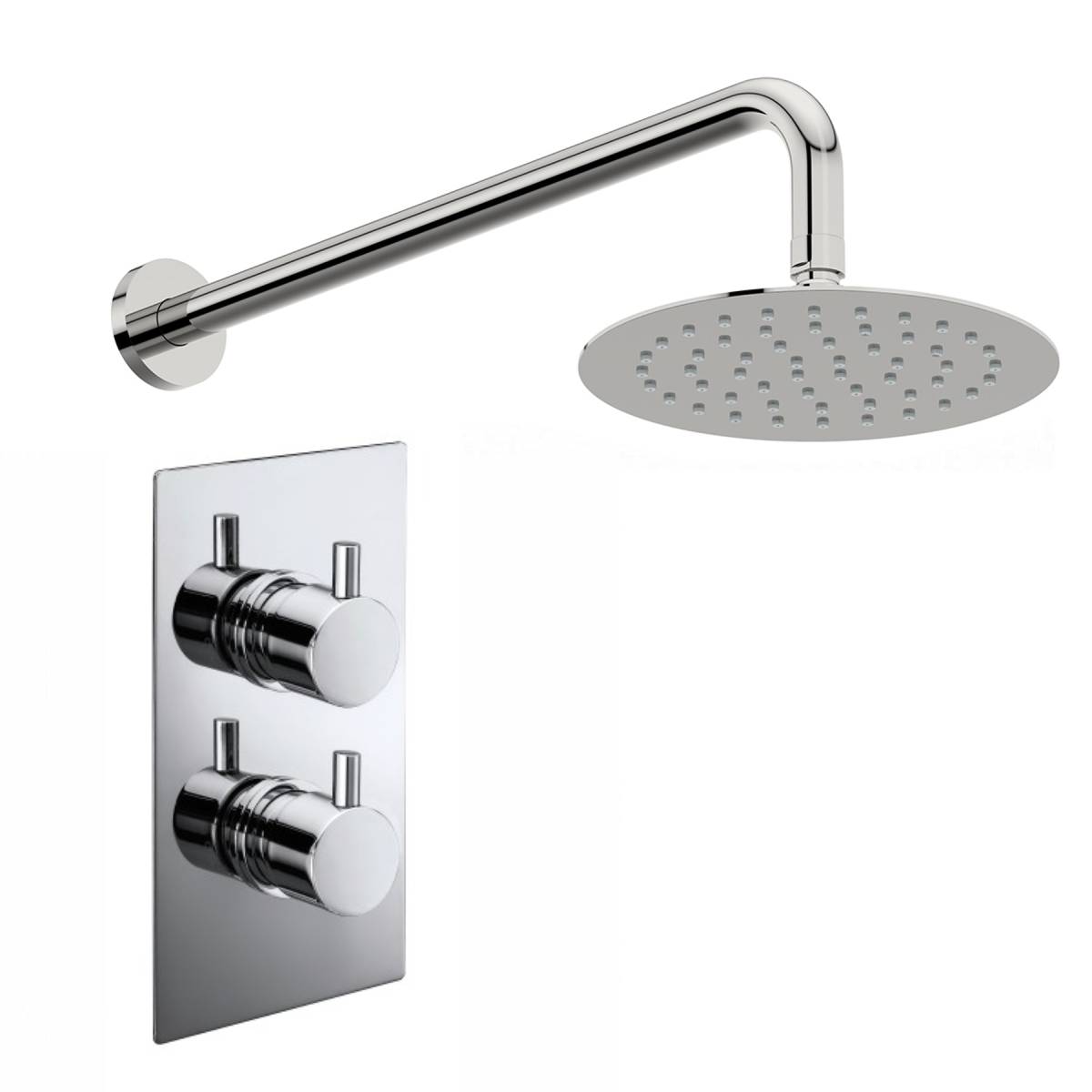 Round Twin Thermostatic Concealed Mixer Shower Kit with Wall Mounted 200mm Shower Head (12467)
