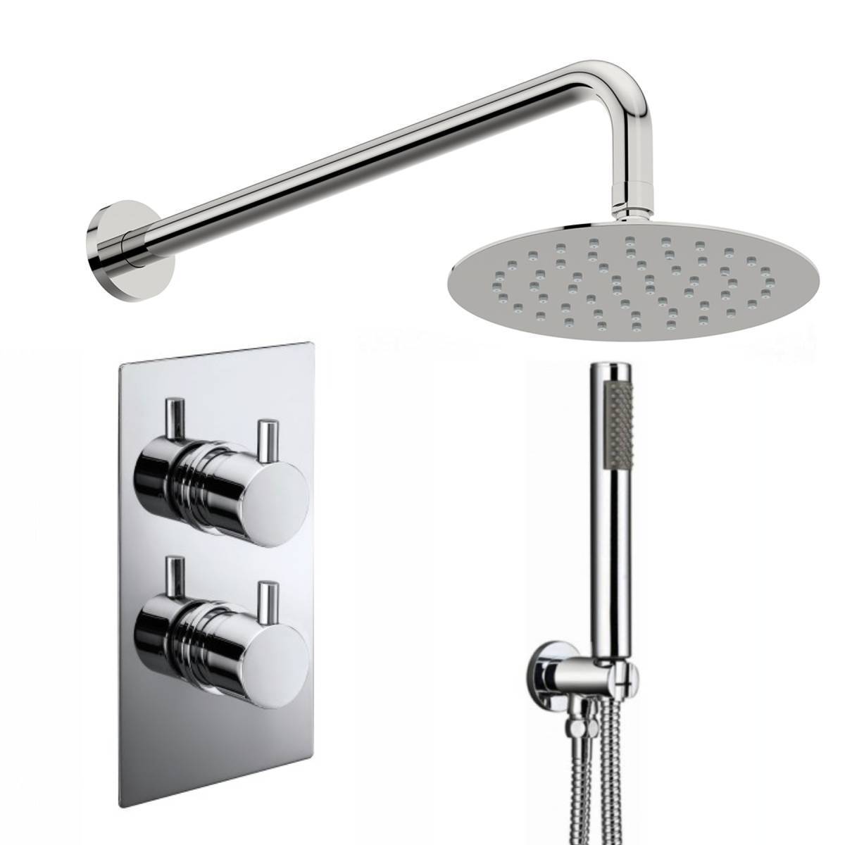Round Twin Thermostatic Concealed Mixer Shower Kit with Wall Mounted 200mm Shower Head & Handset (12468)
