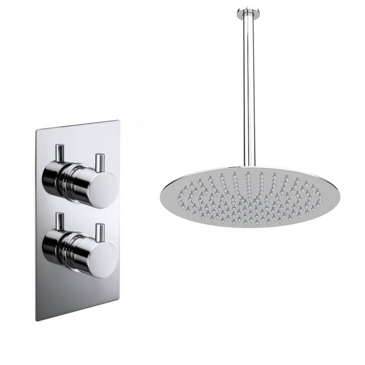 Round Twin Thermostatic Concealed Mixer Shower Kit with Ceiling Mounted 200mm Shower Head (12482)