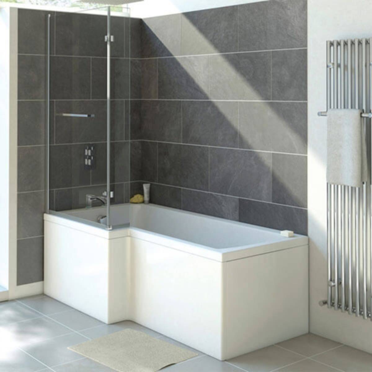 Moods Bathrooms to Love Solarna L-Shape 1500 x 700mm Shower Bath inc. Screen - Left Hand (905)