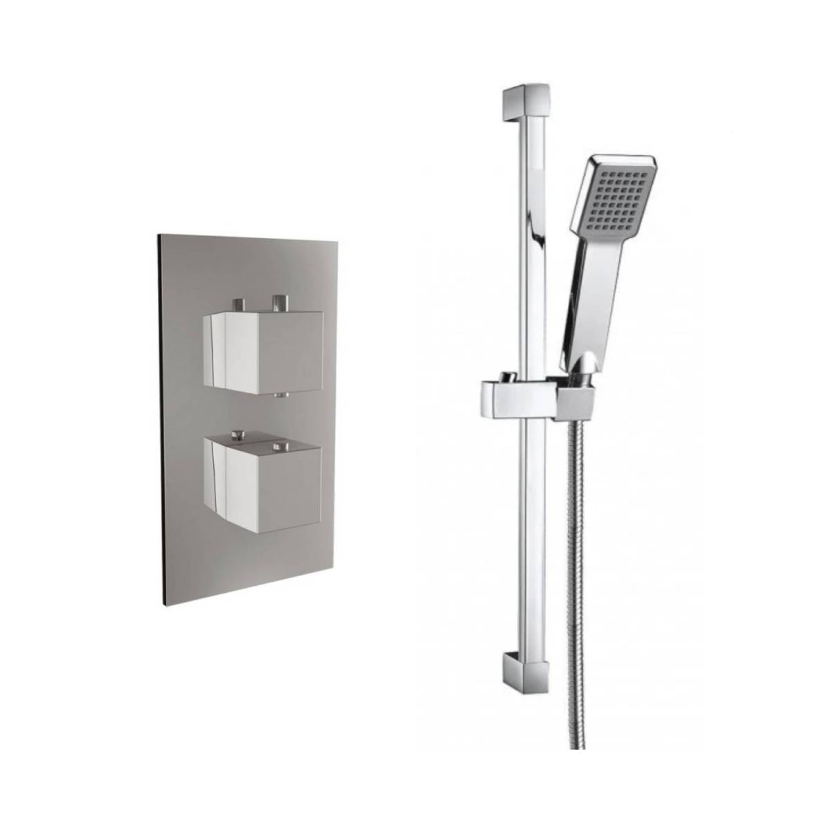 Square Twin Thermostatic Concealed Mixer Shower Kit with Slide Rail Kit (12502)