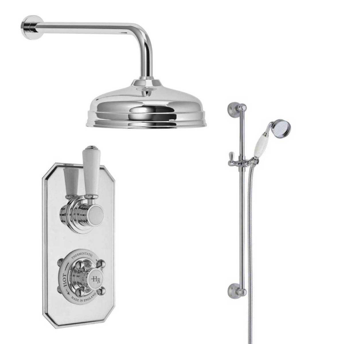 Hudson Reed Traditional White Twin Thermostatic Concealed Mixer Shower Kit with Wall Mounted 200mm Shower Head & Slide Rail Kit (12535)