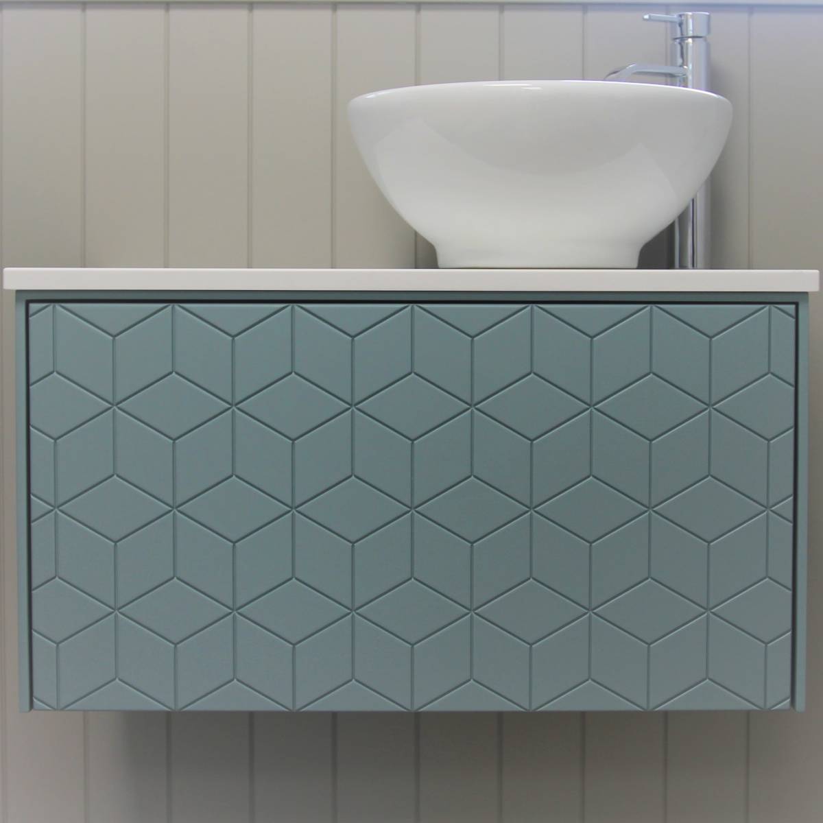 Josef Martin Vario 750mm Wall Mounted Vanity Unit with Prism Front & Pebble Worktop - Oval Room Blue (11386)