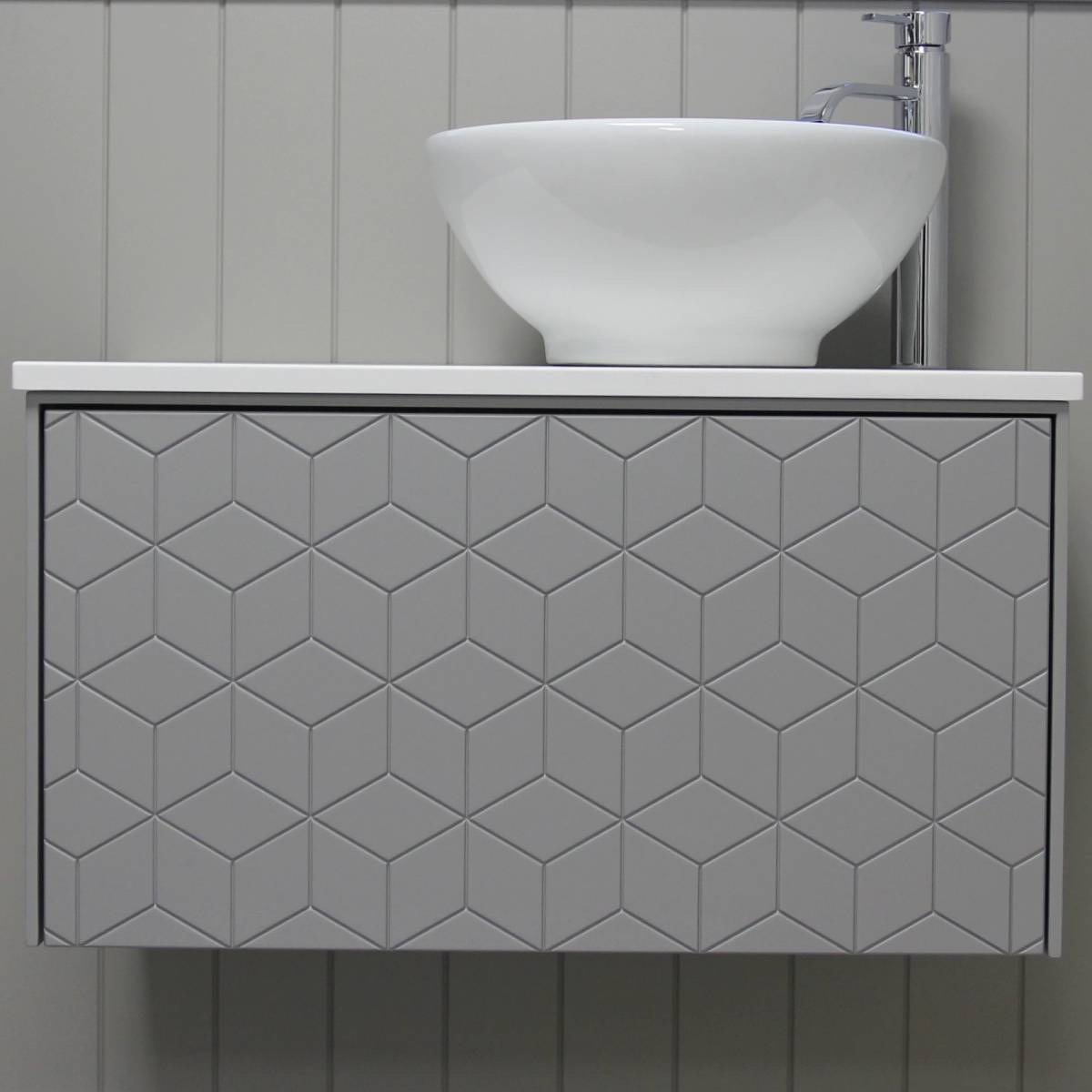 Josef Martin Vario 750mm Wall Mounted Vanity Unit with Prism Front & Pebble Worktop - Lead (11389)
