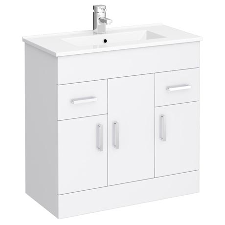 Verona Square 800mm Vanity Unit & Basin - Gloss White (7940)