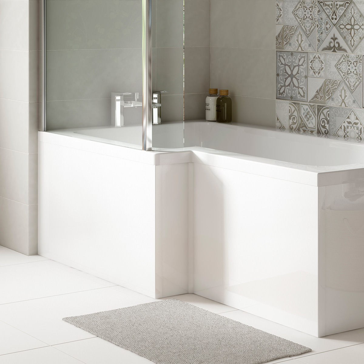 Nuie 1700mm L Shape Front Bath Panel - White